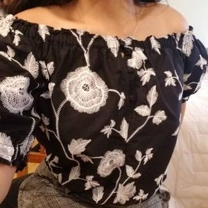 Off Shoulder , White Embroider